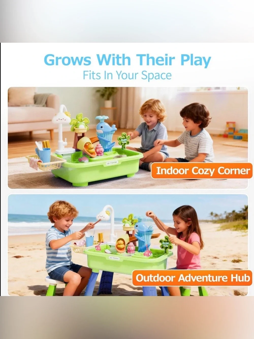 Water Table for Toddlers 1-3 with Pump, Spring-Green 22Pcs Toy Accessories, 4L B